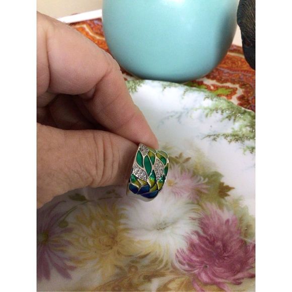 NEW Elegant Bohemian Style Ring Silver Plated Zircon Leaf Pattern Ring Size 8 🍃 - Picture 4 of 16